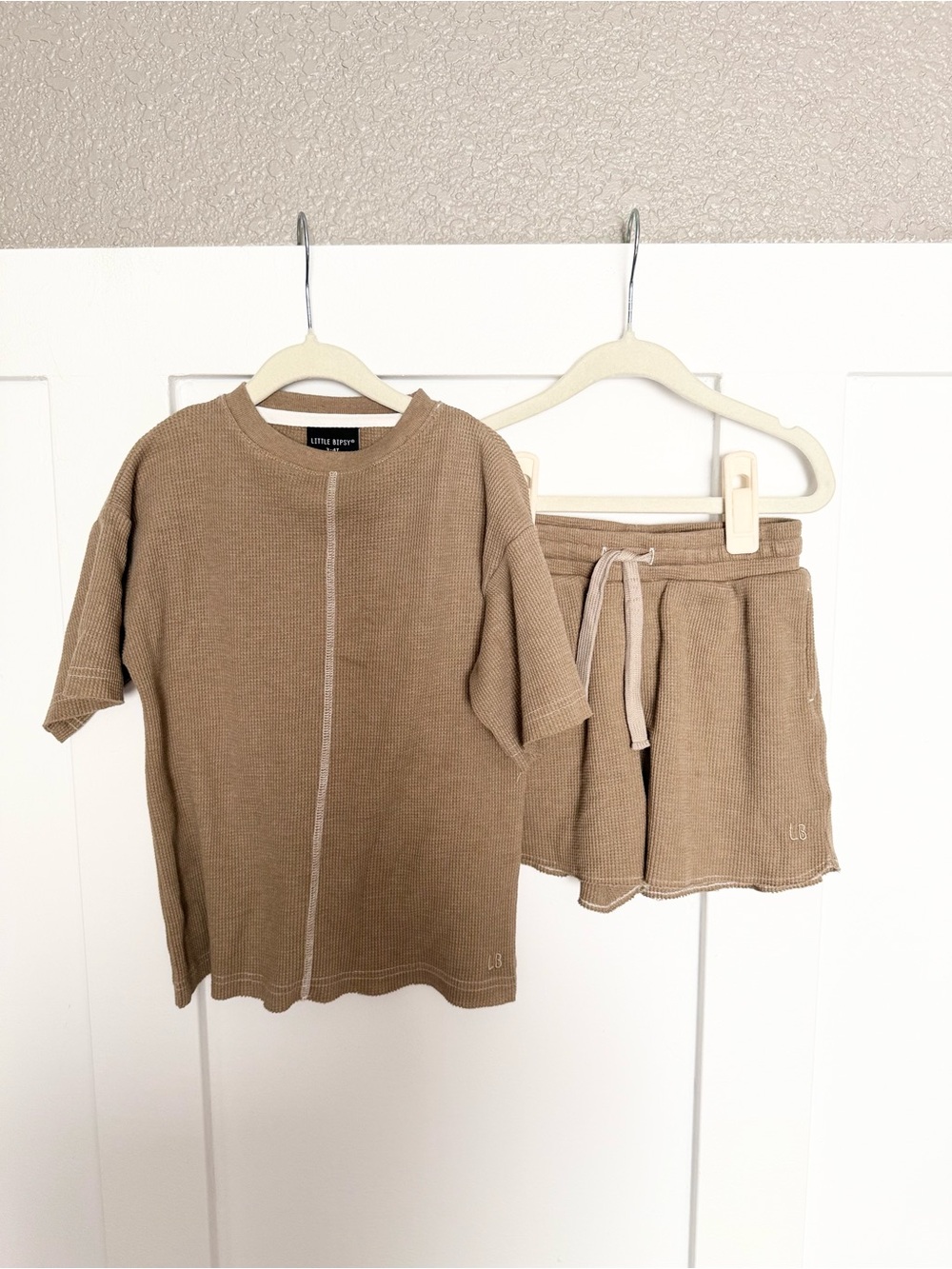 Little Bipsy Tan Waffle Knit Kids Matching Set - Top & Shorts